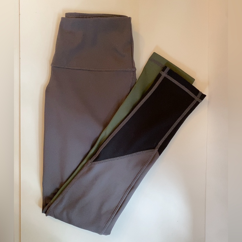 Workout leggings size XXS grey and green stretchy thick material